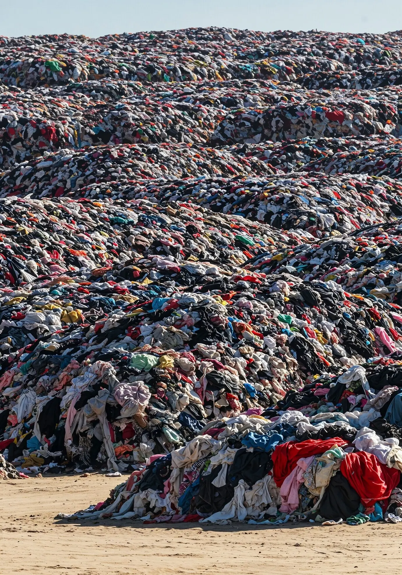 Huge piles of textile waste from fast fashion